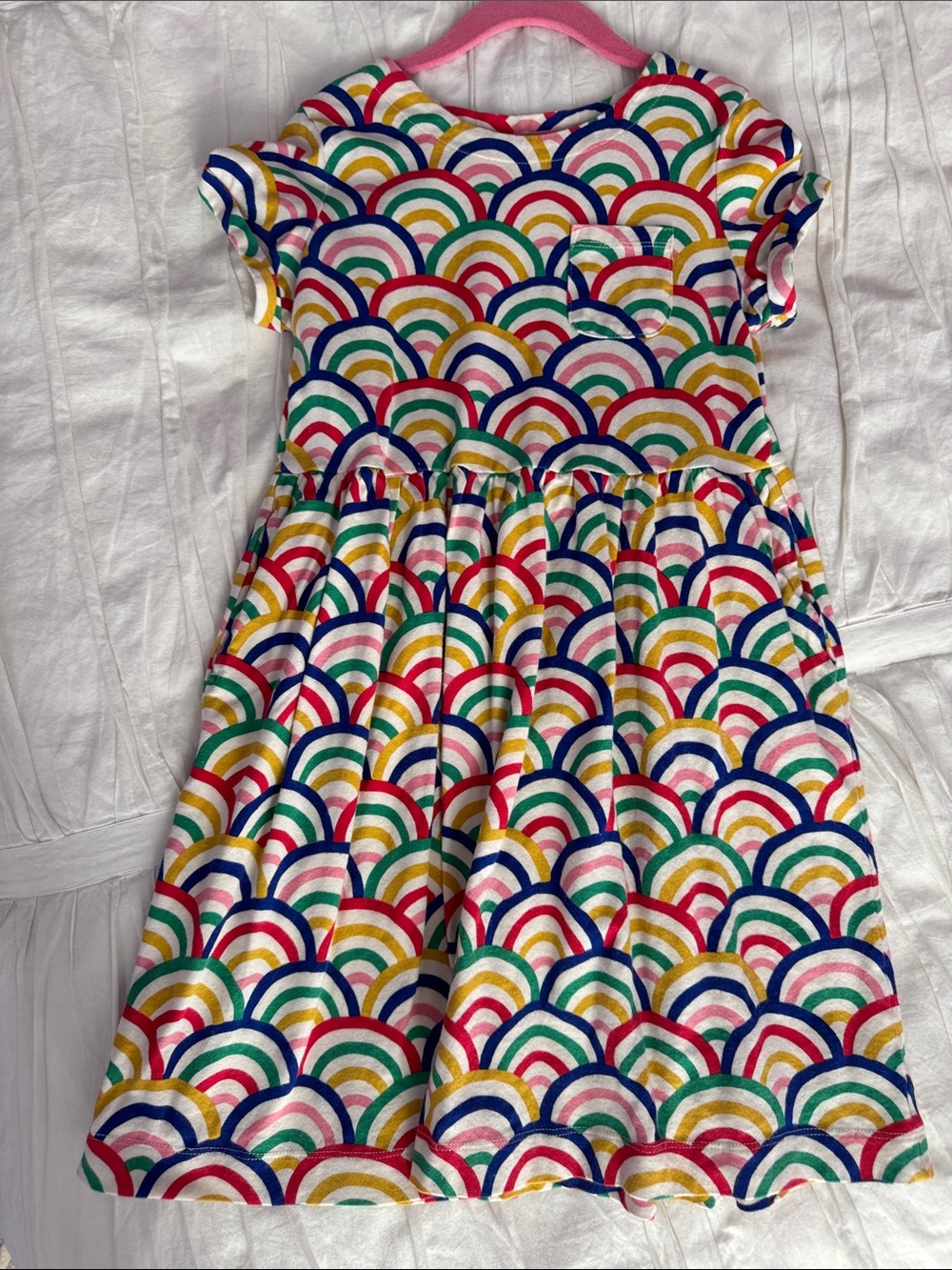 Mini Boden Multicolor Rainbow Scallop Short Sleeve Dress